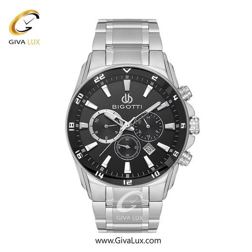 ساعت مچی اورجینال مردانه بیگوتی BIGOTTI سه موتوره کرنوگراف نقره ای | نقره ای| مشکی| کد رفرنس BG.1.10544-1