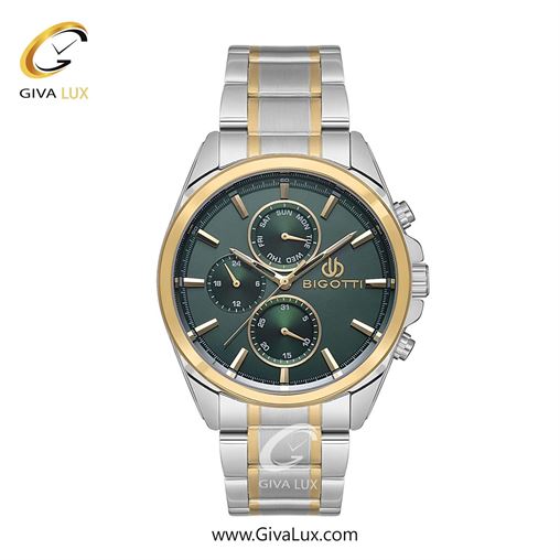 ساعت مچی اورجینال مردانه بیگوتی BIGOTTI سه موتوره فول تایم طلایی | طلایی-نقره ای| سبز یشمی تیره| کد رفرنس BG.1.10545-3