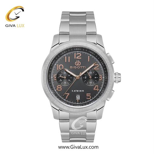 ساعت مچی اورجینال مردانه بیگوتی BIGOTTI سه موتوره کرنوگراف نقره ای | نقره ای| دودی|تیتانیوم-رزگلد| کد رفرنس BG.1.10553-4