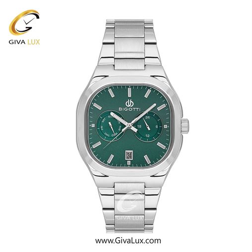 ساعت مچی اورجینال مردانه بیگوتی BIGOTTI سه موتوره کرنوگراف نقره ای | نقره ای| سبز یشمی تیره| کد رفرنس BG.1.10555-2