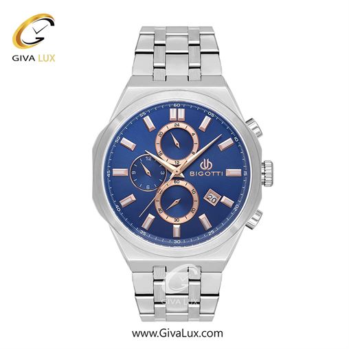 ساعت مچی اورجینال مردانه بیگوتی BIGOTTI سه موتوره کرنوگراف نقره ای | نقره ای| سرمه ای-رزگلد| کد رفرنس BG.1.10567-5