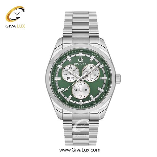 ساعت مچی اورجینال مردانه بیگوتی BIGOTTI سه موتوره فول تایم نقره ای | نقره ای| سبز| کد رفرنس BG.1.10572.4