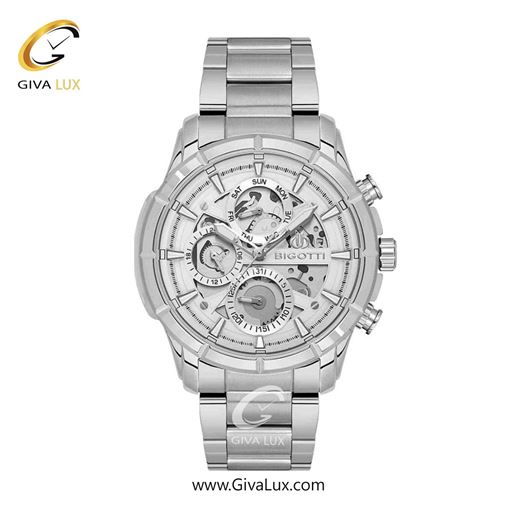 ساعت مچی اورجینال مردانه بیگوتی BIGOTTI سه موتوره فول تایم نقره ای | نقره ای| نقره ای| کد رفرنس BG.1.10578.1