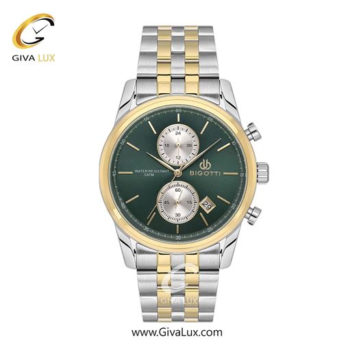 ساعت مچی اورجینال مردانه بیگوتی BIGOTTI سه موتوره کرنوگراف طلایی | طلایی-نقره ای| سبز یشمی تیره| کد رفرنس BG.1.10580.4