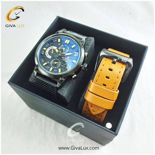 پک ساعت مچی مردانه فول تایم بند حصیری استیل با بند چرمی اضافه مدل NF9068 105_23315.jpg