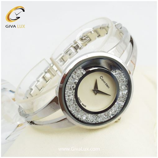 ساعت زنانه نگین متحرک کلوین کلین بندفلزی