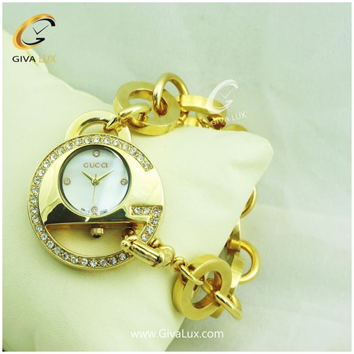 ساعت مچی زنانه بند فلزی طلایی برند گوچی