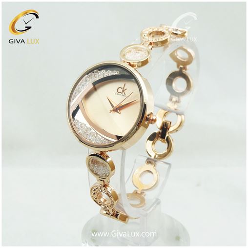 ساعت زنانه نگین متحرک رزگلد کلوین کلین