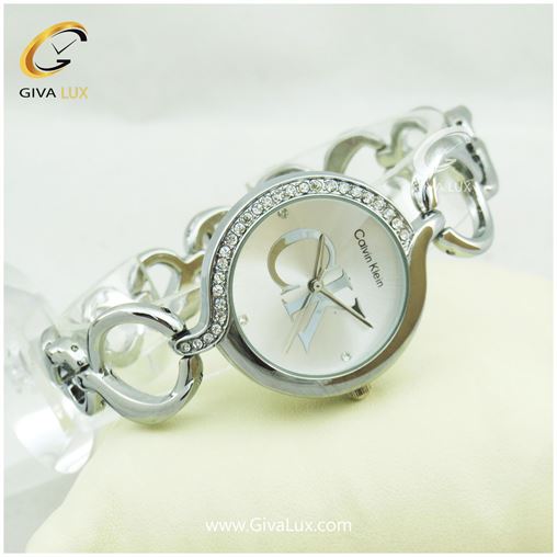 ساعت زنانه کلوین کلین بند فلزی نقره ای نگین دار