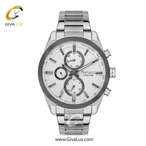 ساعت مچی اورجینال مردانه فروچی Ferrucci سه موتوره فول تایم طوسی | نقره ای| نقره ای| کد رفرنس FCF 14387FM.04