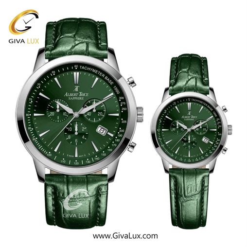 ساعت مچی اورجینال ست آلبرت ترایس سه موتوره کرنوگراف نقره ای | سبز| سبز| کد رفرنس زنانه:AT20346 ، مردانه:AT20345