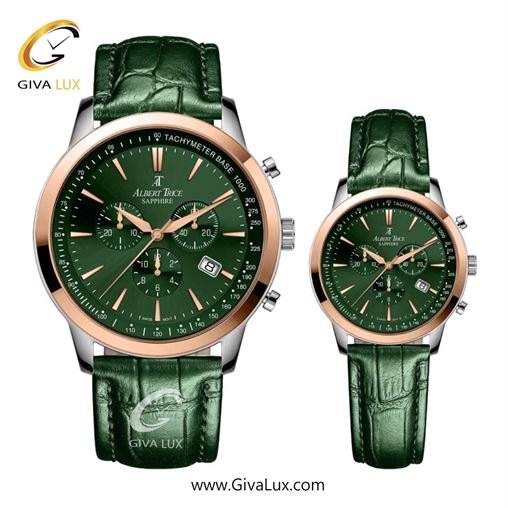 ساعت مچی اورجینال ست آلبرت ترایس سه موتوره کرنوگراف رزگلد | سبز| سبز| کد رفرنس زنانه:AT20346 ، مردانه:AT20345