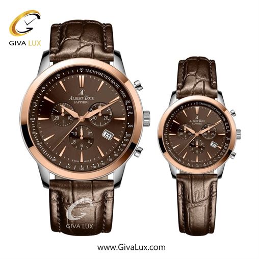 ساعت مچی اورجینال ست آلبرت ترایس سه موتوره کرنوگراف رزگلد | قهوه ای| قهوه ای| کد رفرنس زنانه:AT20346 ، مردانه:AT20345