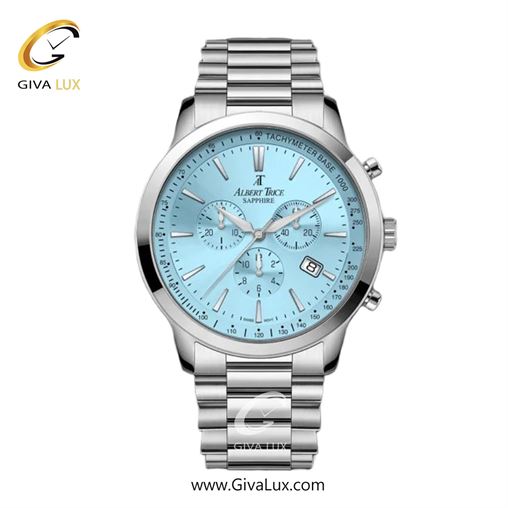 ساعت مچی اورجینال مردانه آلبرت ترایس سه موتوره کرنوگراف نقره ای | نقره ای| آبی| کد رفرنس AT20347