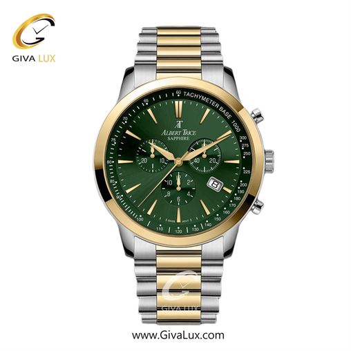 ساعت مچی اورجینال مردانه آلبرت ترایس سه موتوره کرنوگراف طلایی | نقره ای-طلایی| سبز| کد رفرنس AT20347