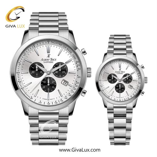 ساعت مچی اورجینال مردانه آلبرت ترایس سه موتوره کرنوگراف نقره ای | نقره ای| نقره ای| کد رفرنس زنانه:AT20348 ، مردانه:AT20347