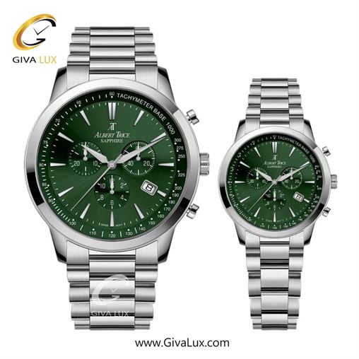 ساعت مچی اورجینال مردانه آلبرت ترایس سه موتوره کرنوگراف نقره ای | نقره ای| سبز| کد رفرنس زنانه:AT20348 ، مردانه:AT20347