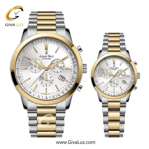 ساعت مچی اورجینال مردانه آلبرت ترایس سه موتوره کرنوگراف نقره ای | طلایی-نقره ای| نقره ای| کد رفرنس زنانه:AT20348 ، مردانه:AT20347