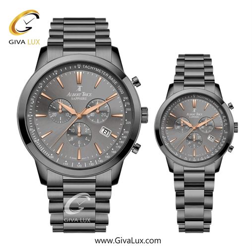 ساعت مچی اورجینال مردانه آلبرت ترایس سه موتوره کرنوگراف تیتانیوم | تیتانیوم| دودی|تیتانیوم| کد رفرنس زنانه:AT20348 ، مردانه:AT20347