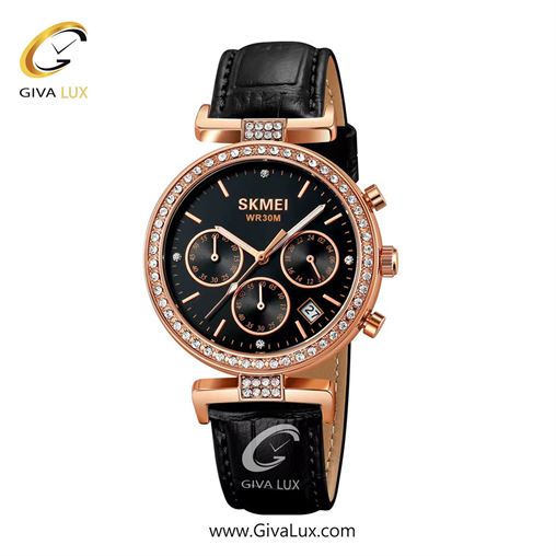 ساعت مچی اورجینال زنانه اسکمی (Skmei) سه موتوره کرنوگراف رزگلد | مشکی| مشکی| کد رفرنس 2089
