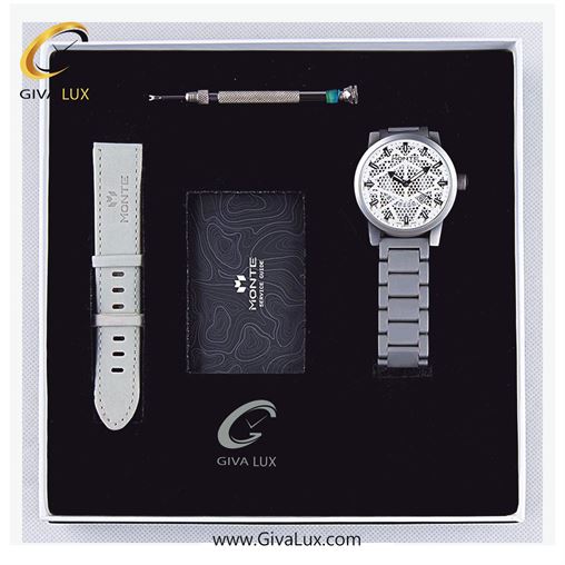 پک کادویی ساعت مچی مردانه بند استیل نقره ای مونته با بند اضافه چرمی طوسی M751340 GRAYW 22118-3.jpg