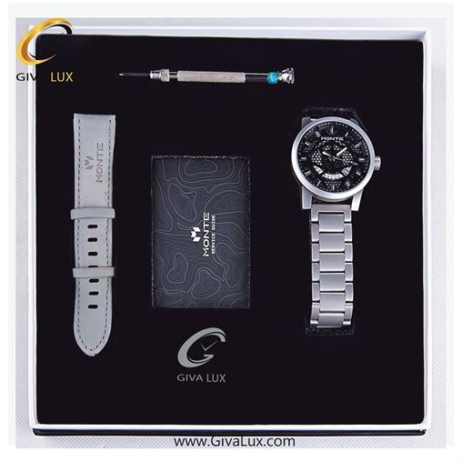 پک کادویی ساعت مچی مردانه بند استیل مونته با بند اضافه چرمی M751340 GRAYWB 22119-4.jpg