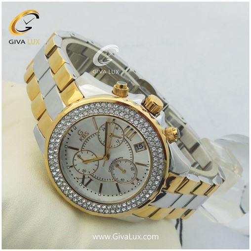 ساعت نگین دار بند فلزی دو رنگ KBS