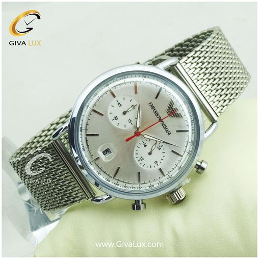 ساعت مچی مردانه امپریو آرمانی سه موتوره بند حصیری نقره ای