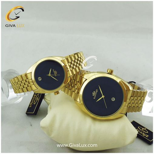 ساعت مچی ست زنانه و مردانه یند فلزی رنگ طلایی مدل الگانس