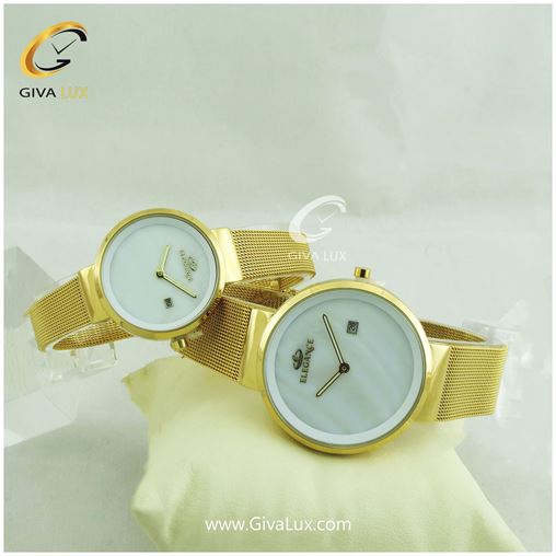 ساعت مچی ست زنانه و مردانه بند حصیری طلایی مدل الگانس