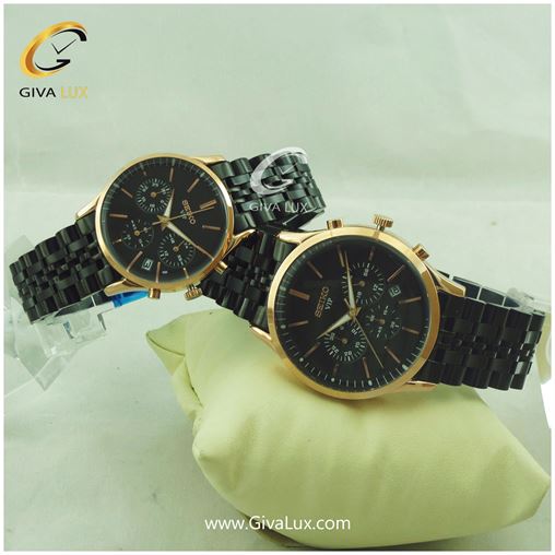 ست ساعت مچی سه موتوره کرنوگراف فول استیل مشکی سیکو