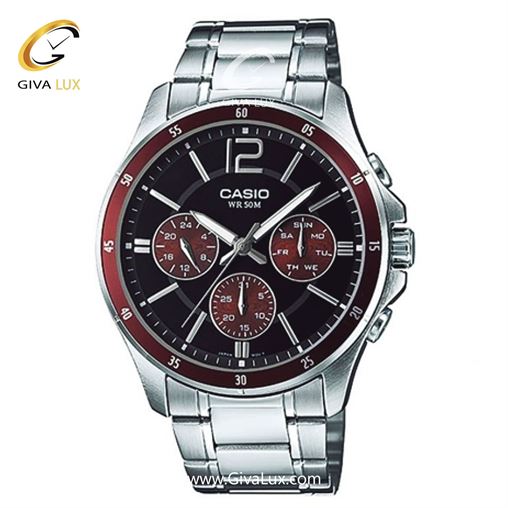 ساعت مچی اورجینال مردانه کاسیو Casio سه موتوره فول تایم نقره ای | نقره ای| مشکی| کد رفرنس MTP-1374D-5AVDF