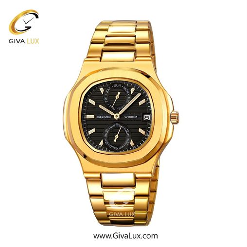 ساعت مچی اورجینال مردانه اسکمی (Skmei) سه موتوره کرنوگراف طلایی | طلایی| مشکی| کد رفرنس 2423