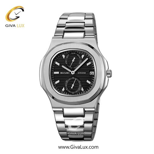 ساعت مچی اورجینال مردانه اسکمی (Skmei) سه موتوره کرنوگراف نقره ای | نقره ای| مشکی| کد رفرنس 2423