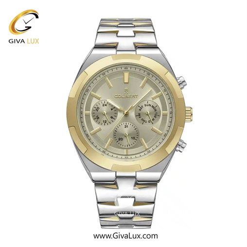 ساعت مچی اورجینال مردانه کلبرت COLBERT سه موتوره فول تایم طلایی | نقره ای-طلایی| خاکی| کد رفرنس 0285M
