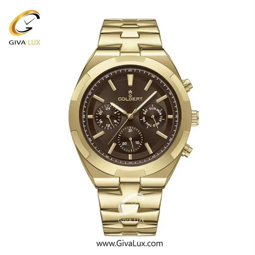 ساعت مچی اورجینال مردانه کلبرت COLBERT سه موتوره فول تایم طلایی | طلایی| قهوه ای| کد رفرنس 0285M