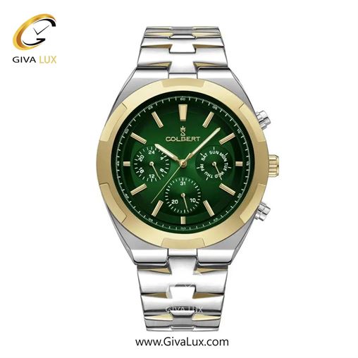 ساعت مچی اورجینال مردانه کلبرت COLBERT سه موتوره فول تایم طلایی | طلایی-نقره ای| سبز یشمی تیره| کد رفرنس 0285M