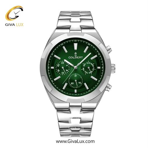 ساعت مچی اورجینال مردانه کلبرت COLBERT سه موتوره فول تایم نقره ای | نقره ای| سبز یشمی تیره| کد رفرنس 0285M
