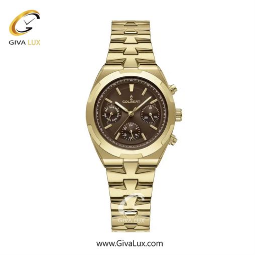 ساعت مچی اورجینال زنانه کلبرت COLBERT سه موتوره فول تایم طلایی | طلایی| قهوه ای| کد رفرنس 0285L