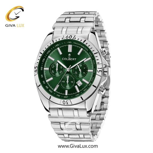 ساعت مچی اورجینال مردانه کلبرت COLBERT سه موتوره کرنوگراف نقره ای | نقره ای| سبز یشمی تیره| کد رفرنس 0286G