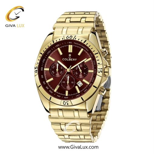 ساعت مچی اورجینال مردانه کلبرت COLBERT سه موتوره کرنوگراف طلایی | طلایی| زرشکی| کد رفرنس 0286G