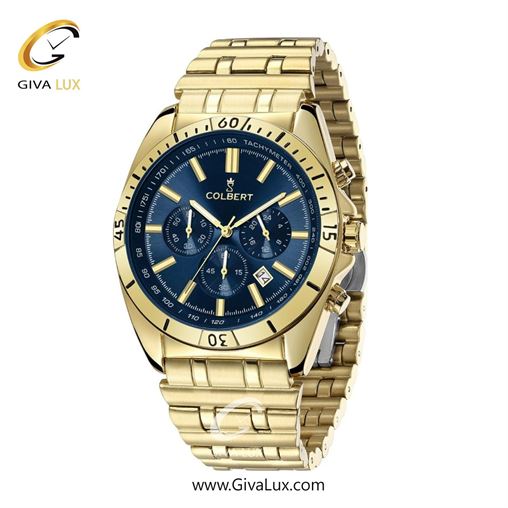 ساعت مچی اورجینال مردانه کلبرت COLBERT سه موتوره کرنوگراف طلایی | طلایی| سرمه ای| کد رفرنس 0286G