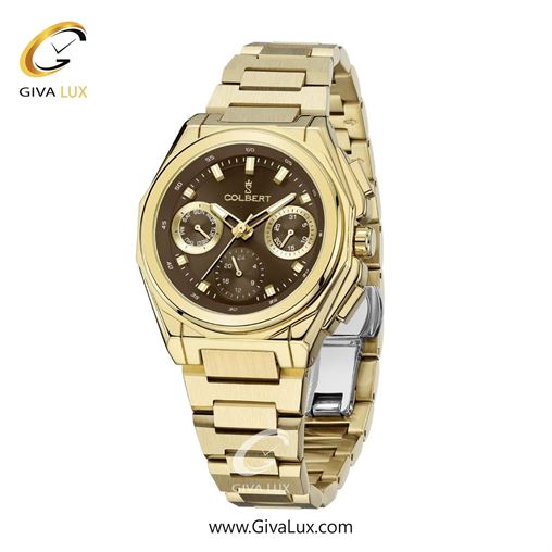 ساعت مچی اورجینال زنانه کلبرت COLBERT سه موتوره فول تایم طلایی | طلایی| قهوه ای| کد رفرنس  0287L
