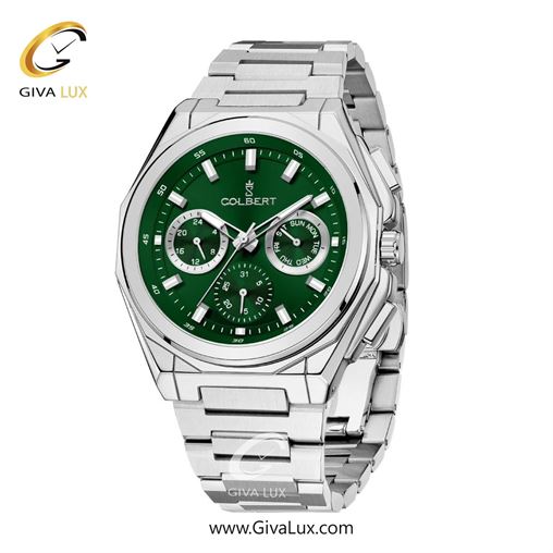 ساعت مچی اورجینال مردانه کلبرت COLBERT سه موتوره فول تایم نقره ای | نقره ای| سبز یشمی تیره| کد رفرنس 0287M