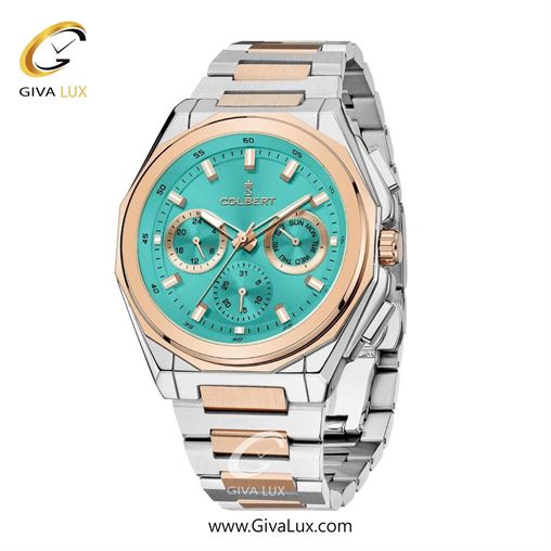 ساعت مچی اورجینال مردانه کلبرت COLBERT سه موتوره فول تایم رزگلد | نقره ای-رزگلد| سبزآبی| کد رفرنس 0287M