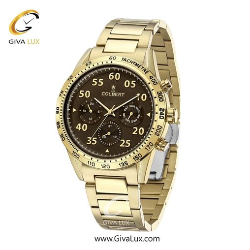 ساعت مچی اورجینال مردانه کلبرت COLBERT سه موتوره فول تایم طلایی | طلایی| قهوه ای| کد رفرنس 0288M