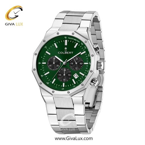 ساعت مچی اورجینال مردانه کلبرت COLBERT سه موتوره کرنوگراف نقره ای | نقره ای| سبز| کد رفرنس 0291G