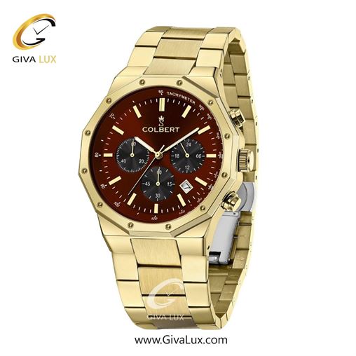 ساعت مچی اورجینال مردانه کلبرت COLBERT سه موتوره کرنوگراف طلایی | طلایی| زرشکی| کد رفرنس 0291G