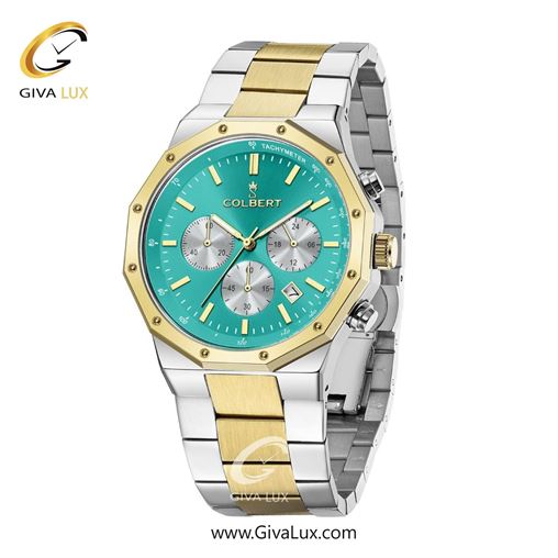 ساعت مچی اورجینال مردانه کلبرت COLBERT سه موتوره کرنوگراف طلایی | نقره ای-طلایی| سبزآبی| کد رفرنس 0291G