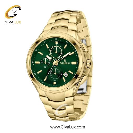 ساعت مچی اورجینال مردانه کلبرت COLBERT سه موتوره کرنوگراف طلایی | طلایی| سبز یشمی تیره| کد رفرنس 0294M